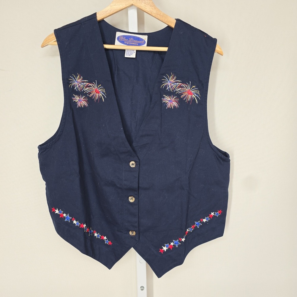 Blue Diamond Virginia Beach Women Navy Blue Patriotic Fireworks Stars Vest